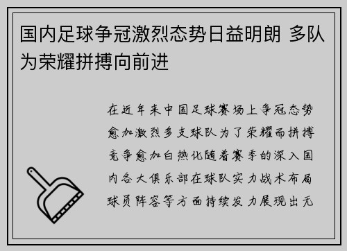 国内足球争冠激烈态势日益明朗 多队为荣耀拼搏向前进