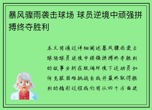 暴风骤雨袭击球场 球员逆境中顽强拼搏终夺胜利